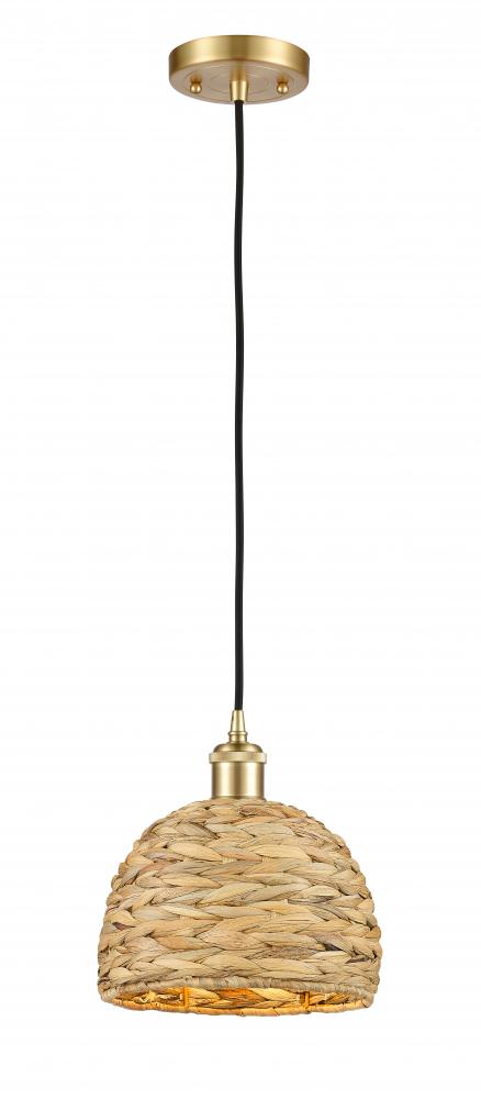 Woven Rattan - 1 Light - 8 inch - Satin Gold - Mini Pendant