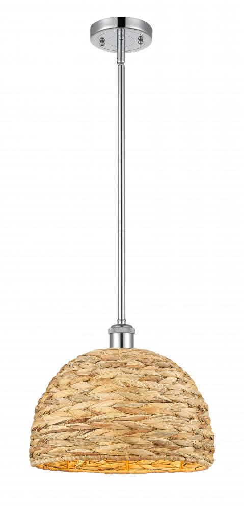 Woven Rattan - 1 Light - 12 inch - Polished Chrome - Mini Pendant