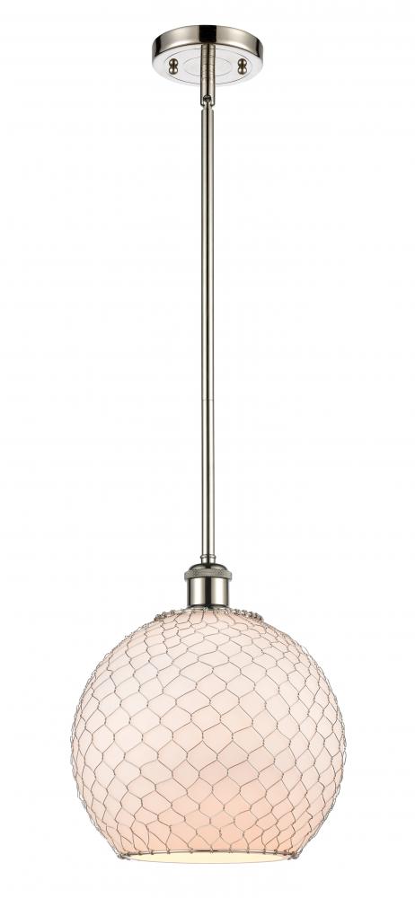 Farmhouse Chicken Wire - 1 Light - 10 inch - Polished Nickel - Mini Pendant