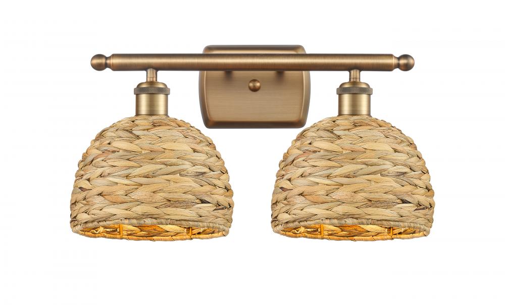 Woven Rattan - 2 Light - 18 inch - Brushed Brass - Bath Vanity Light