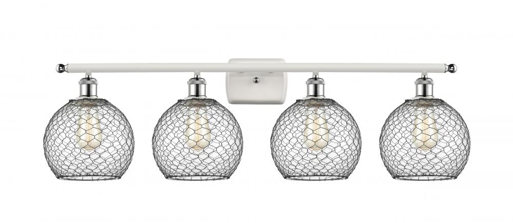 Farmhouse Chicken Wire - 4 Light - 38 inch - White Polished Chrome - Bath Vanity Light