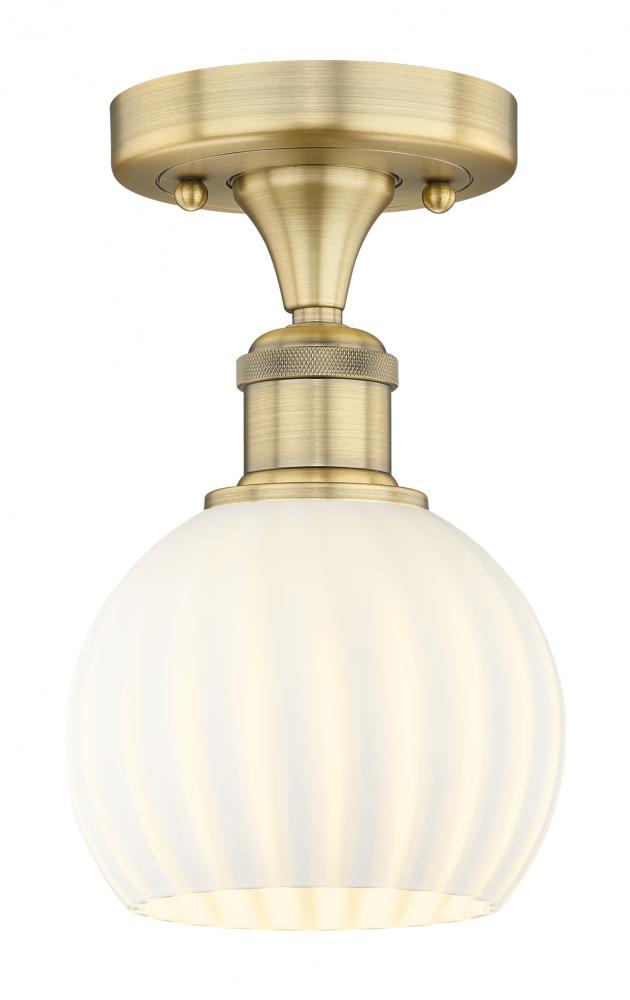 White Venetian - 1 Light - 6 inch - Brushed Brass - Semi-Flush Mount