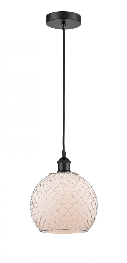 Farmhouse Chicken Wire - 1 Light - 8 inch - Matte Black - Cord hung - Mini Pendant