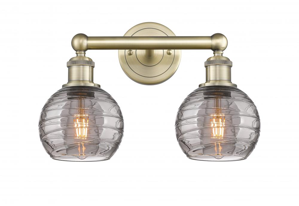 Athens Deco Swirl - 2 Light - 15 inch - Antique Brass - Bath Vanity Light