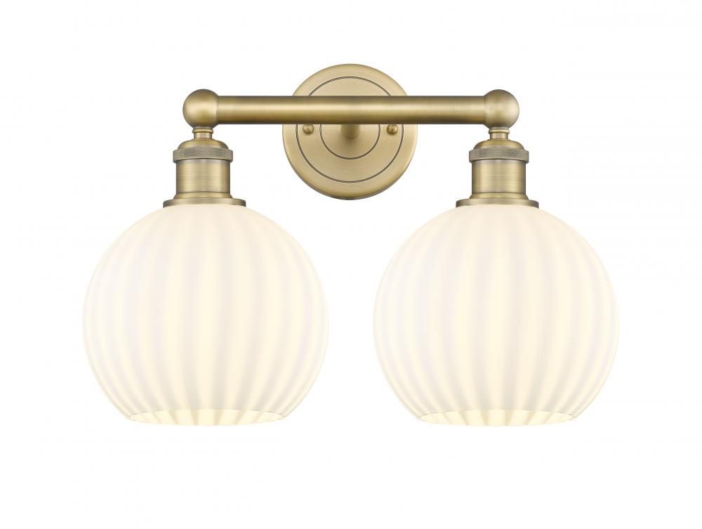 White Venetian - 2 Light - 17 inch - Brushed Brass - Bath Vanity Light