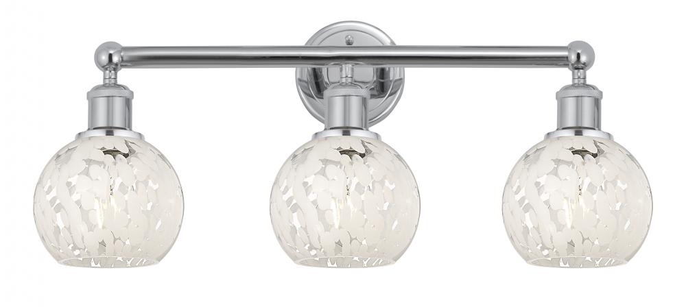 White Mouchette - 3 Light - 24 inch - Polished Chrome - Bath Vanity Light