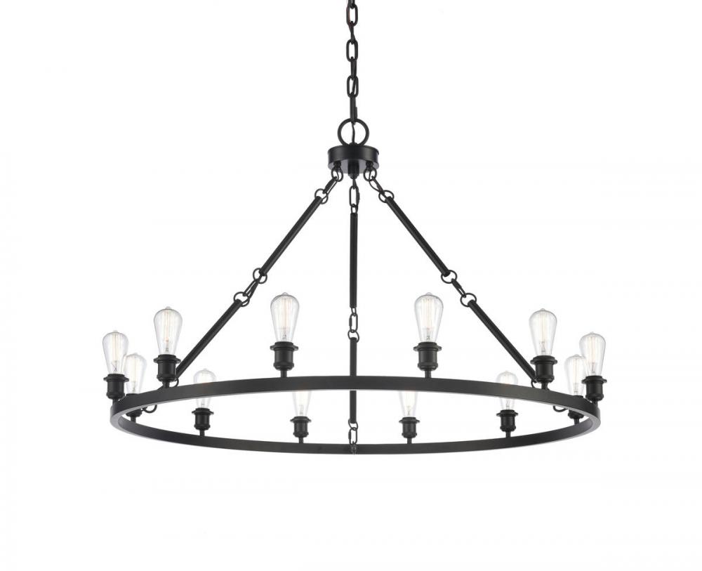 Saloon - 12 Light - 50 inch - Matte Black - Chain Hung - Chandelier