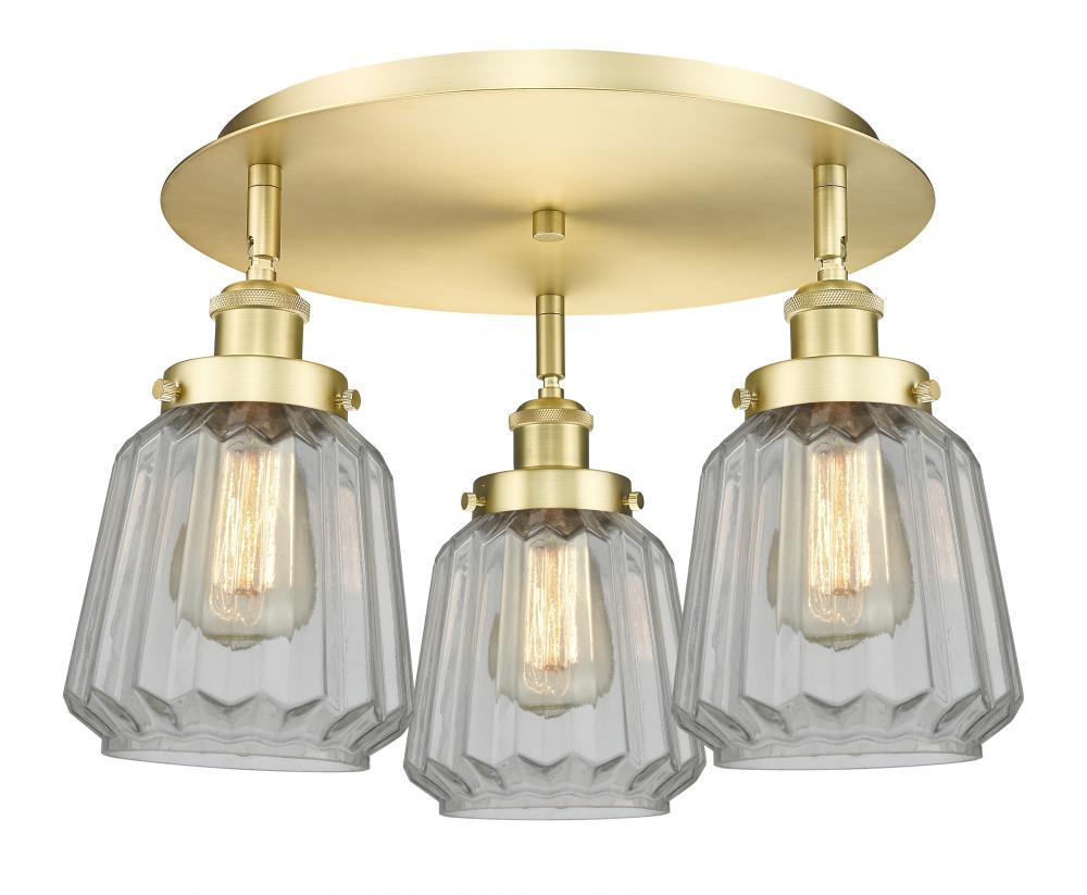 Chatham - 3 Light - 19 inch - Satin Gold - Flush Mount