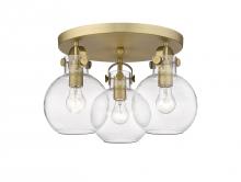 Innovations Lighting 410-3F-BB-G410-7CL - Newton Sphere - 3 Light - 18 inch - Brushed Brass - Flush Mount