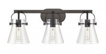 Innovations Lighting 423-3W-BK-G411-6CL - Pilaster II Cone - 3 Light - 27 inch - Matte Black - Bath Vanity Light