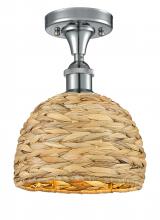 Innovations Lighting 516-1C-PC-RBD-8-NAT - Woven Rattan - 1 Light - 8 inch - Polished Chrome - Semi-Flush Mount