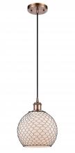 Innovations Lighting 516-1P-AC-G121-8CBK - Farmhouse Chicken Wire - 1 Light - 8 inch - Antique Copper - Cord hung - Mini Pendant