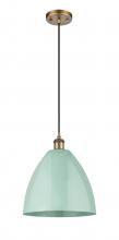 Innovations Lighting 516-1P-BB-MBD-12-SF - Plymouth - 1 Light - 12 inch - Brushed Brass - Cord hung - Mini Pendant