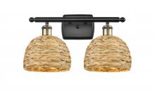 Innovations Lighting 516-2W-BAB-RBD-8-NAT - Woven Rattan - 2 Light - 18 inch - Black Antique Brass - Bath Vanity Light