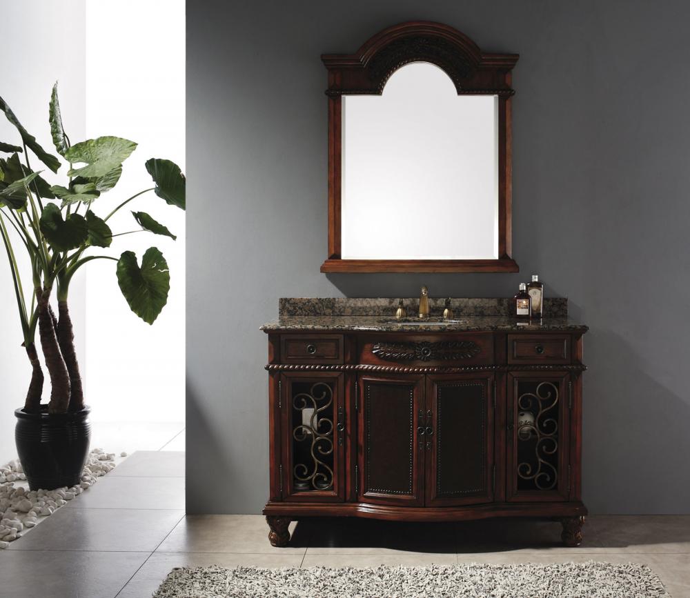 Classico - 53" Single Granite Top Vanity, Brown Cherry