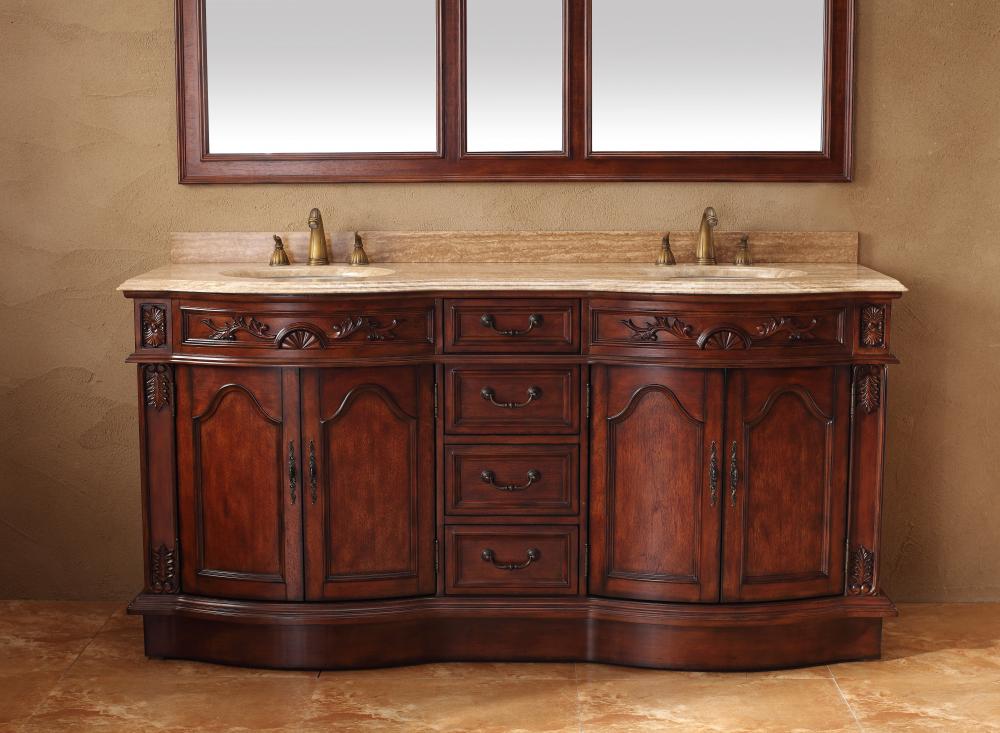 Classico - 72" Double Travertine Top Vanity, Cherry