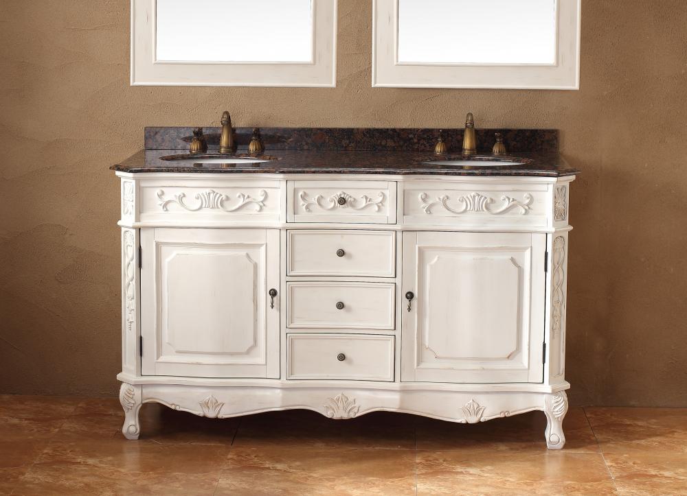 Classico - 60" Double Granite Top Vanity, White