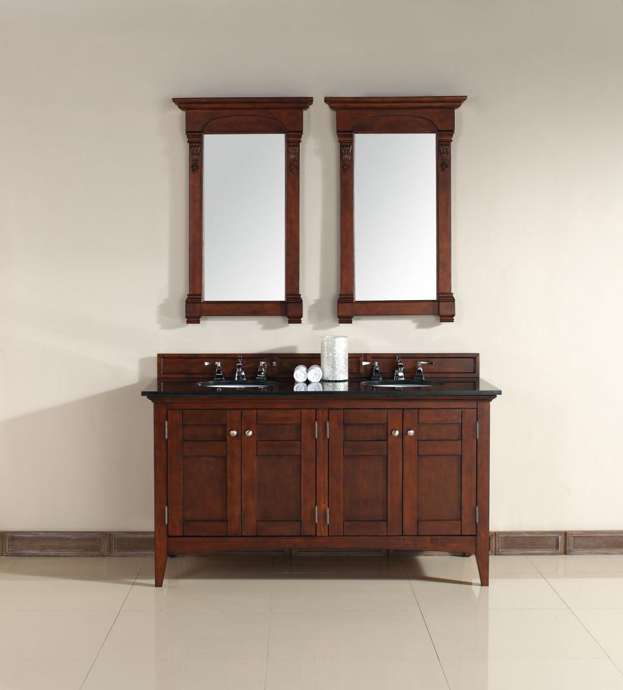 Urban - 60" Double Vanity, Warm Cherry Finish, Absolute Black Top