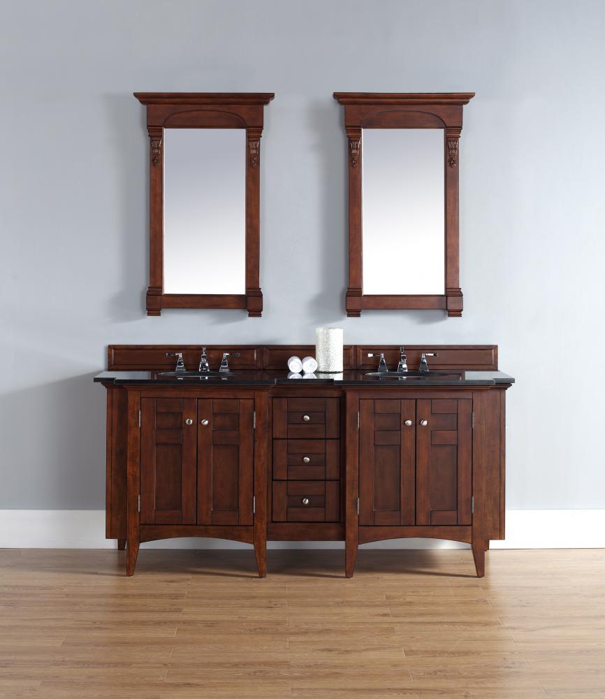 Urban - 72" Double Vanity, Warm Cherry Finish, Absolute Black Top