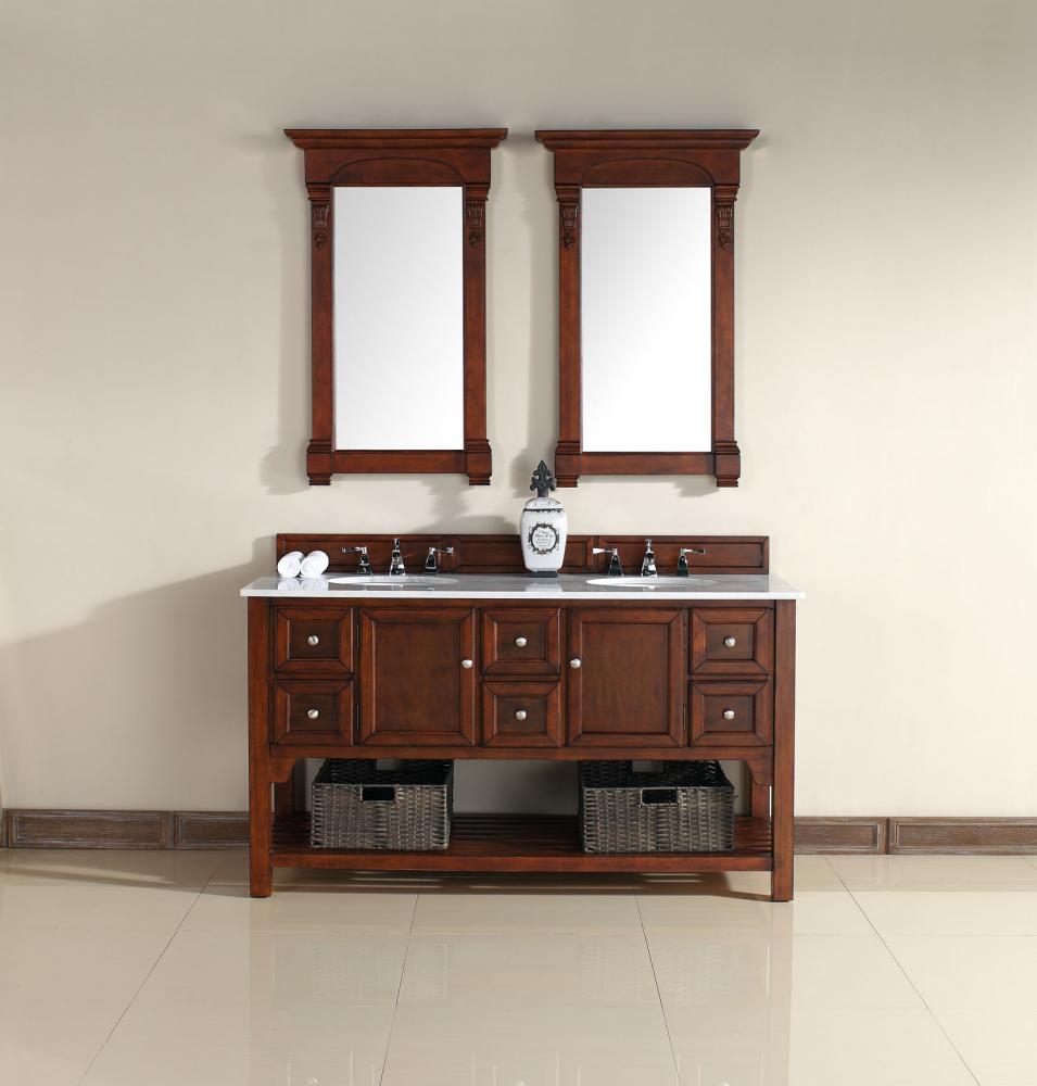 Urban - 60" Double Vanity, Warm Cherry Finish, Guangxi Marble Top