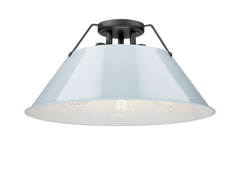 Orwell BLK 3 Light Flush Mount in Matte Black with Dusky Blue shade