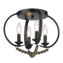 Golden 8320-FM BLK-EWB - Flori Flush Mount in Matte Black with Espresso Wood Beads