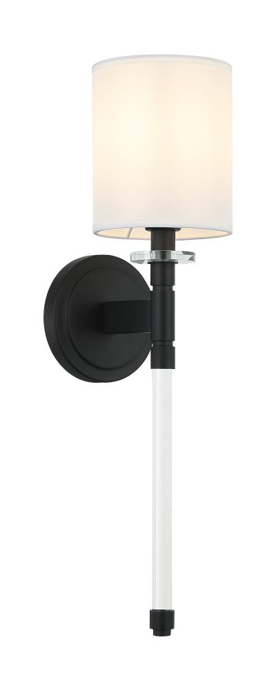 1 LT 5"W "FAIRBURN" MATTE BLACK WALL SCONCE / FABRIC SHADE E12 10W LED