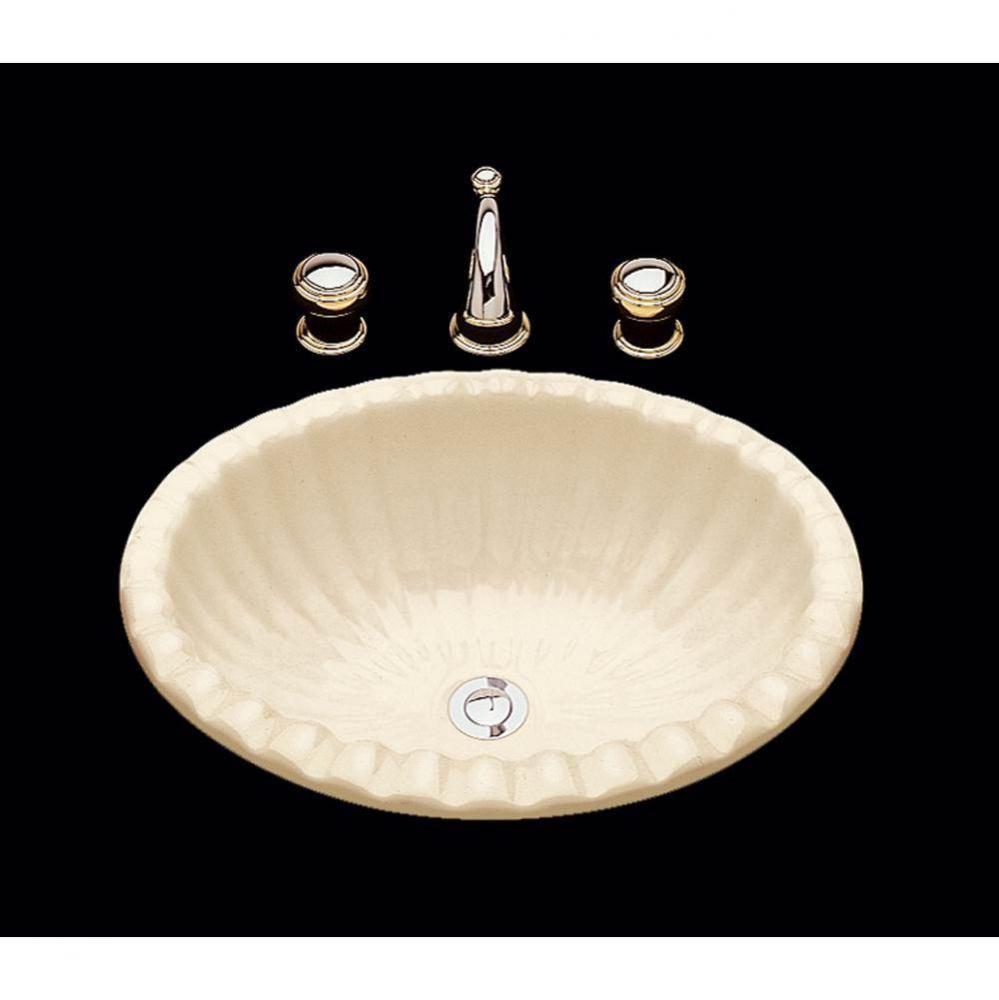 Julie, Single Glazed Fluted Oval Lavatory, Shell Pattern, Overflow, Drop In Only