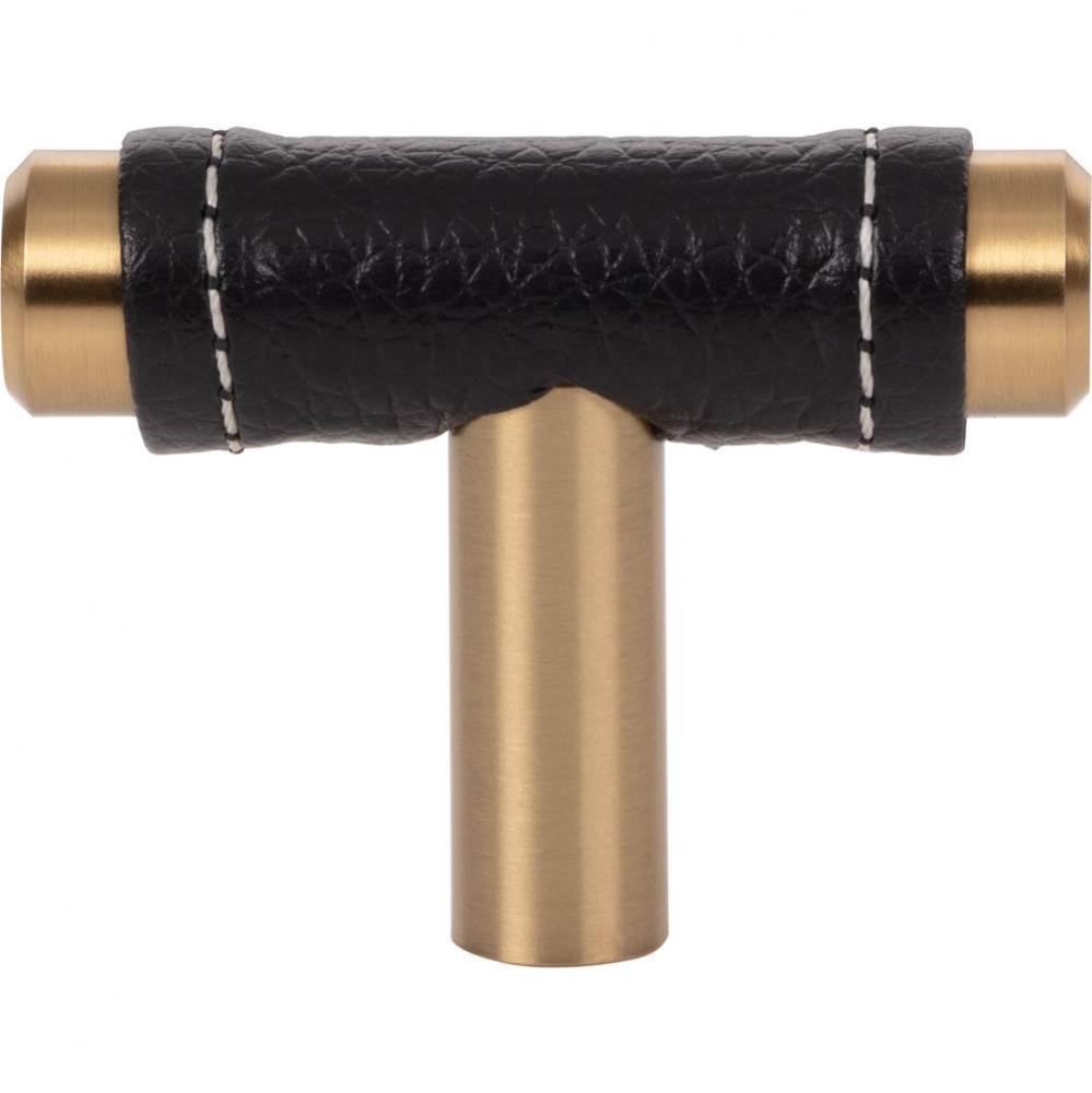 Zanzibar Black Leather Knob 1 7/8 Inch Warm Brass