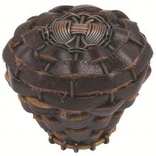 Atlas 3172-O - Hamptons Expresso Leather Knob 1 1/2 Inch Aged Bronze