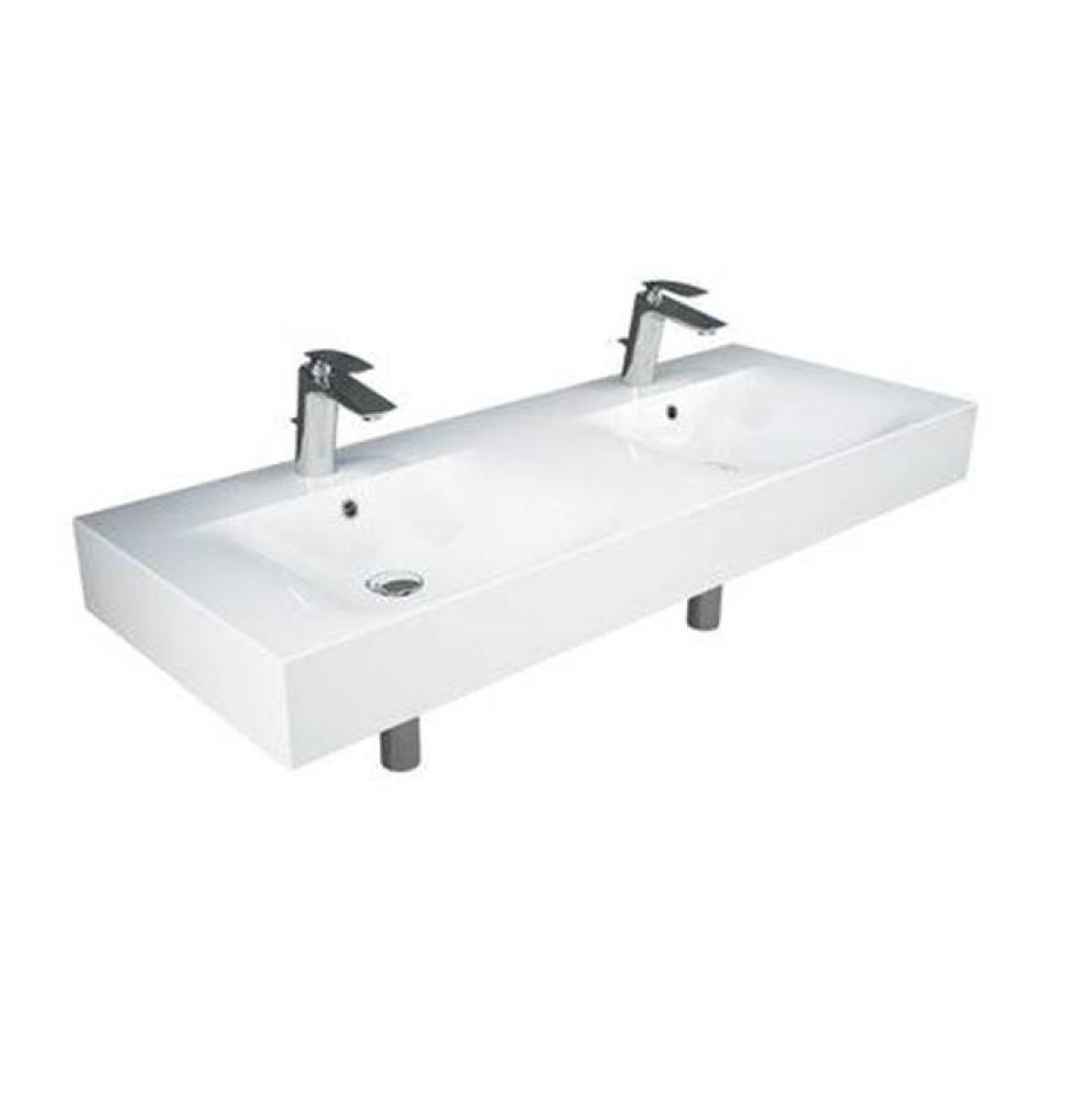 Des 1210 Double Bowl 47'' Wall Basin 1-hole, White