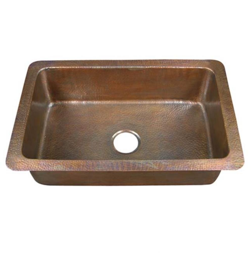 Rhodes Single Bowl Kitchen Sink-Hammered Antique Copper