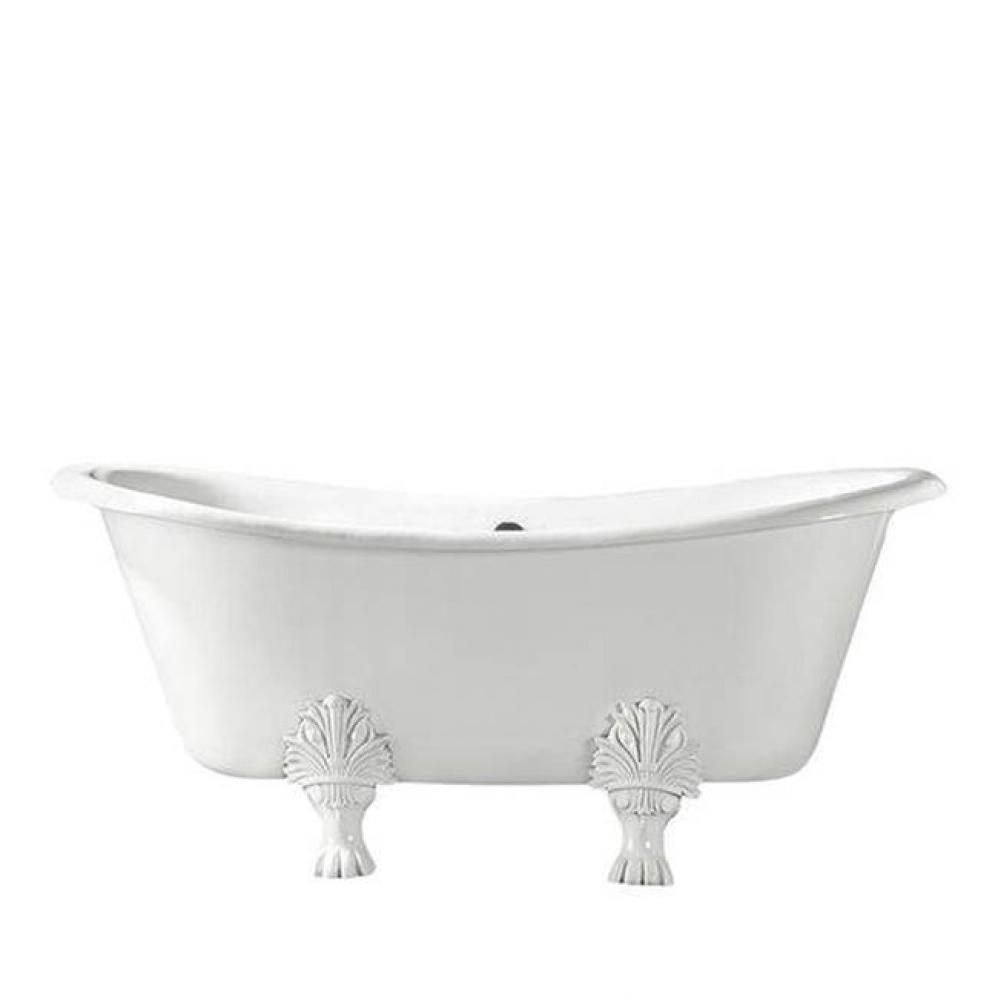 Markus 66'' CI Dbl Slipper Tub,White,7'' Deck Holes, PB Feet