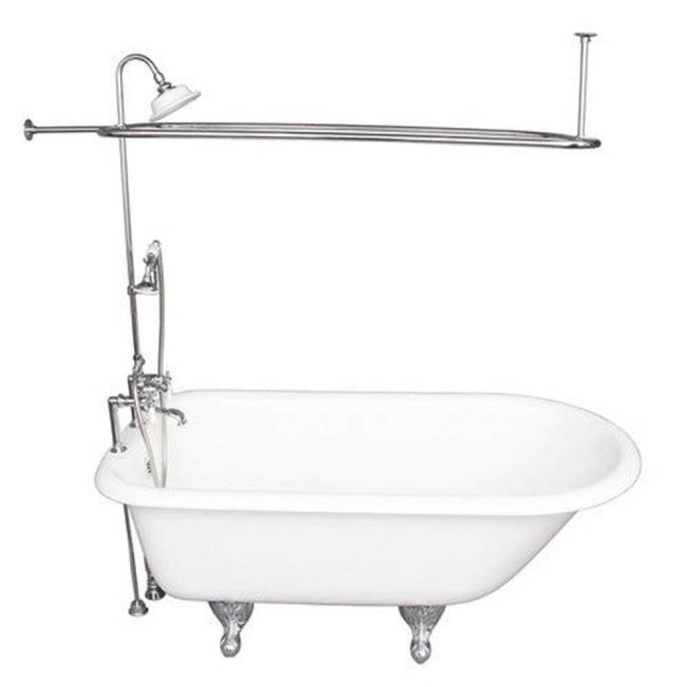 Tub Kit 60'' CI Roll Top, ShwrUnit, Supplies, Drain-Chrome