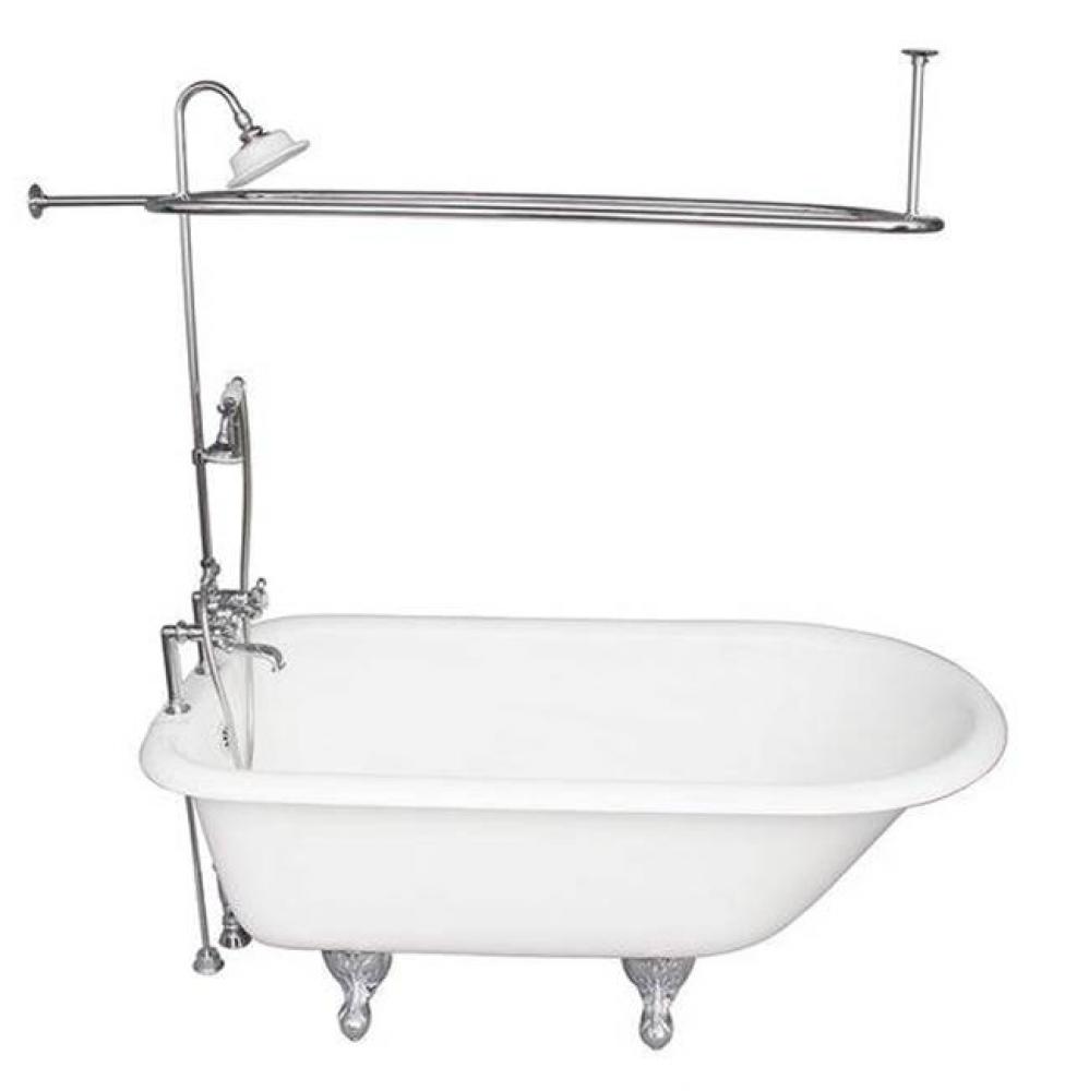 Tub Kit 60'' CI Roll Top, ShwrUnit, Supplies, Drain-Chrome