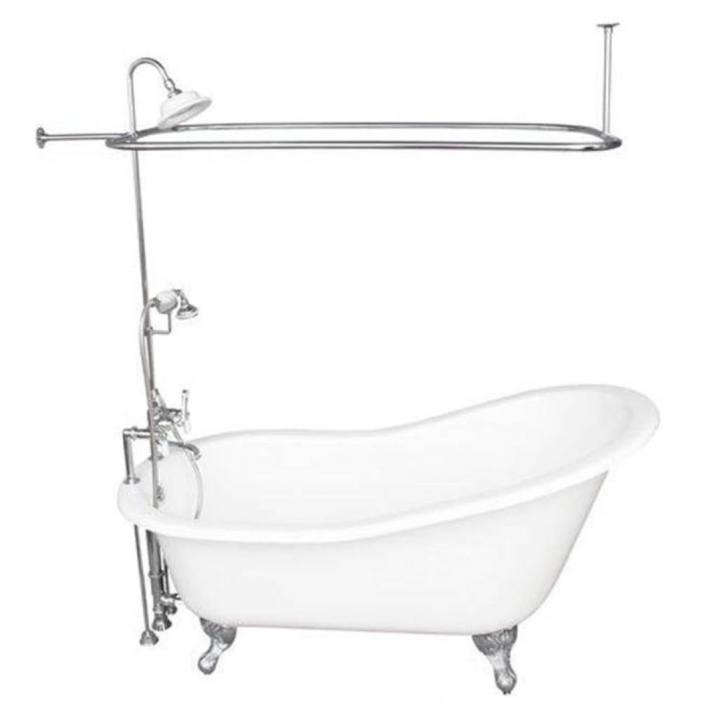 Tub Kit 60'' CI Slipper, ShwrUnit, Supplies, Drain-Chrome