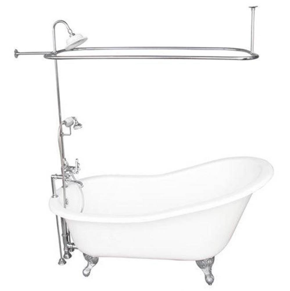 Tub Kit 60'' CI Slipper, ShwrUnit, Supplies, Drain-Chrome