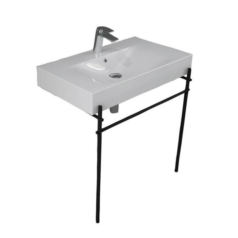 Des 810 Basin 1-Hole WHITE, with brass stand, Matte Black