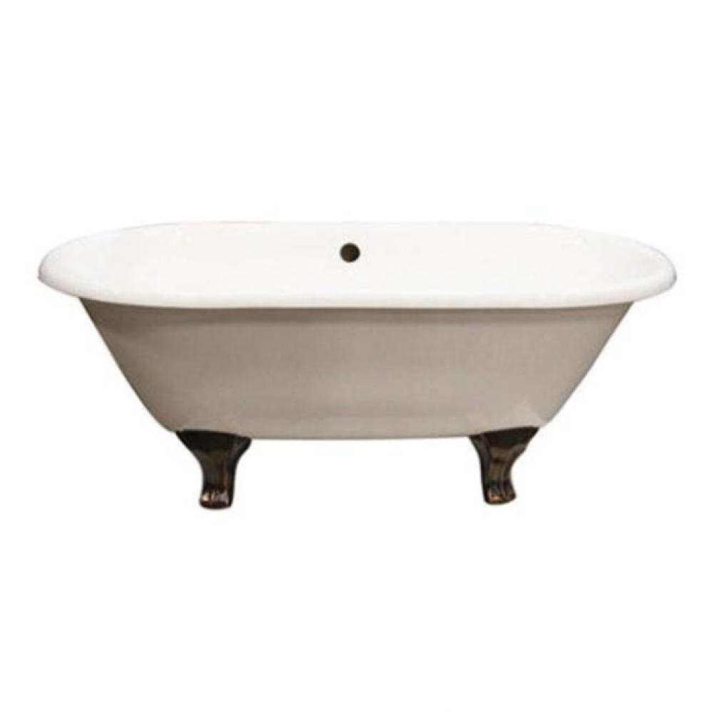 Columbia 61''Ci Dbl Roll Tub Wh No Holes, Pn Jewel Feet