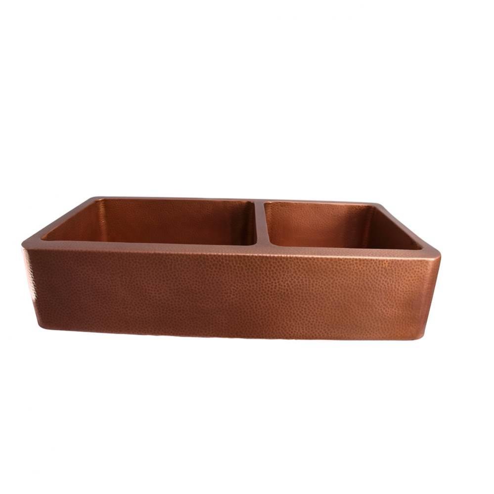 Pandan 42'' Dbl Bowl Farm Sink 60/40 Hammered Antique Copper