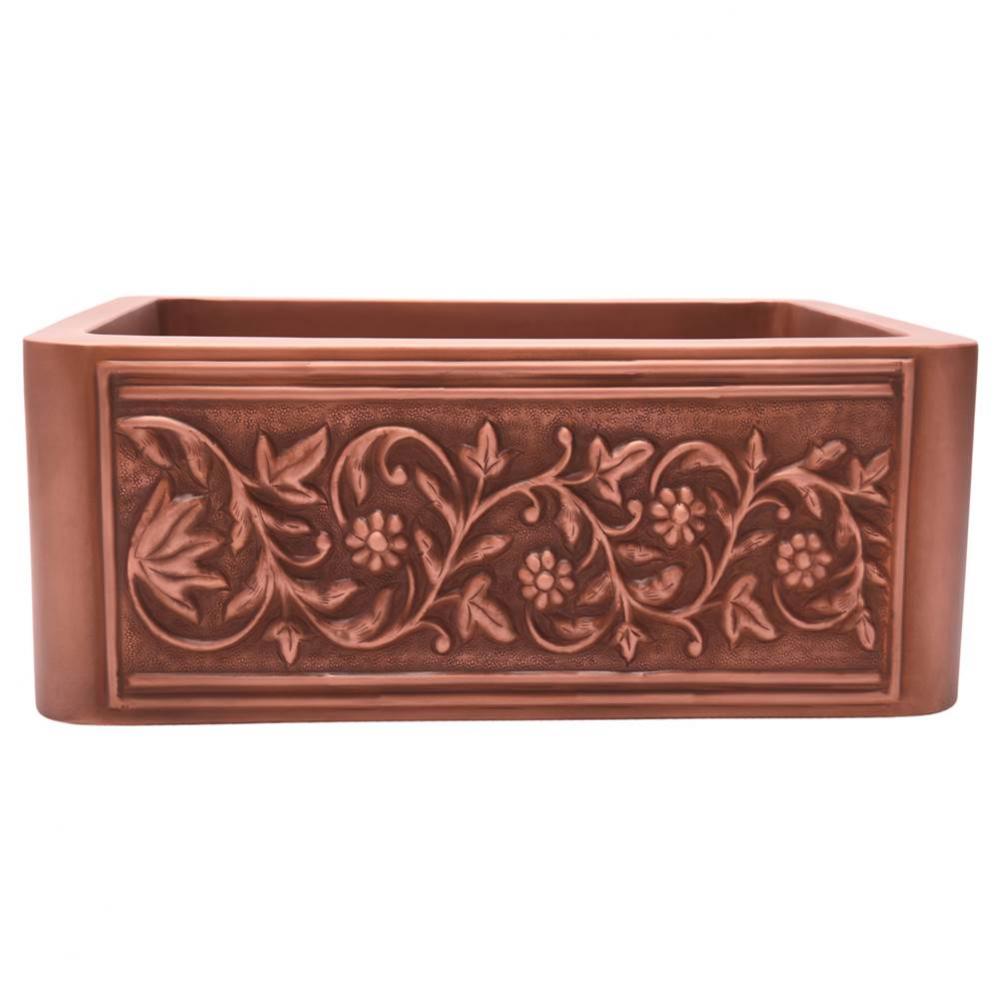 Cilantro 36'' Embossed Single Bowl Copper Apron Front Sink-SAC