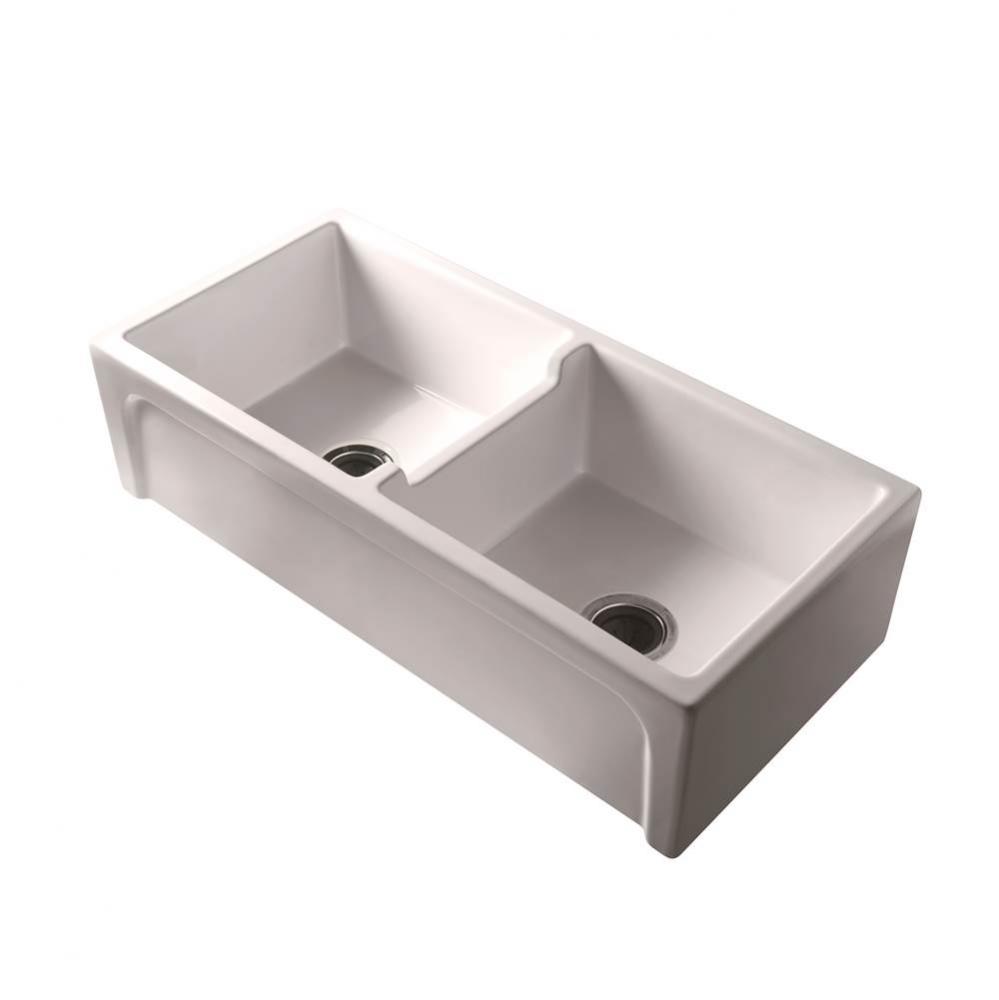 Myron DBL Bowl Fire Clay 39''Farmer Sink, Bisque