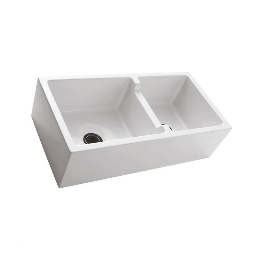 Maura 36'' Double Bowl Low- Divide Apron Front Sink, White