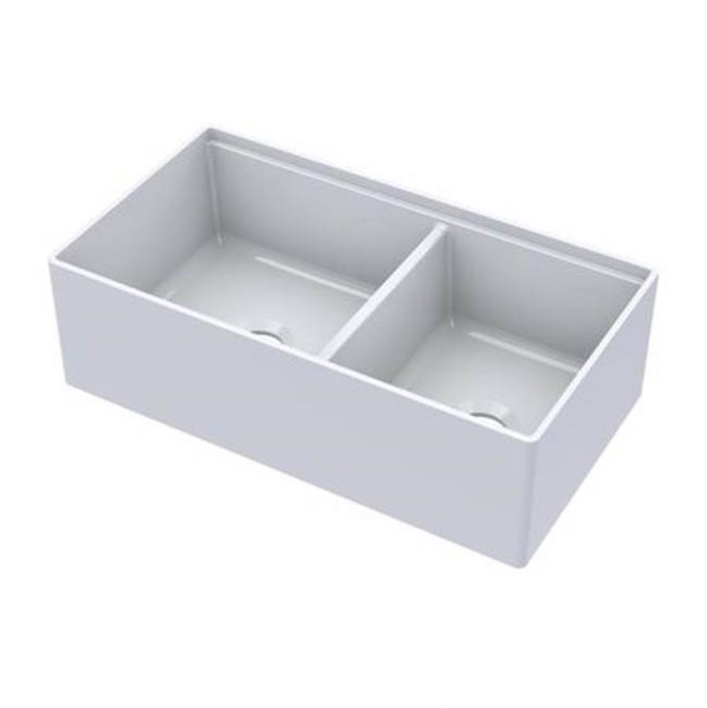 Maxwel 33'' Double Bowl Sink w/Ledge,Plain Front,White