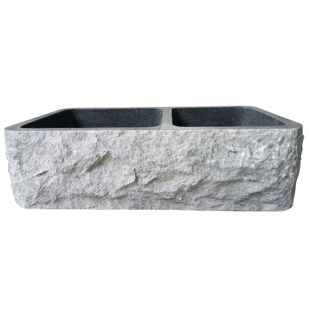 Brandi 36'' Granite Dbl Bowl FarmerSink, Chiseled Frnt,GPBG