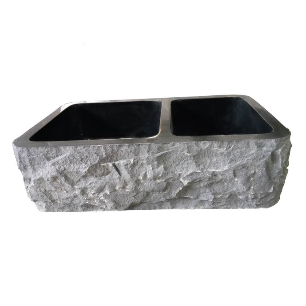 Brandi 36'' Granite Dbl BowlFarmerSink, Chiseled Frnt,GPBL