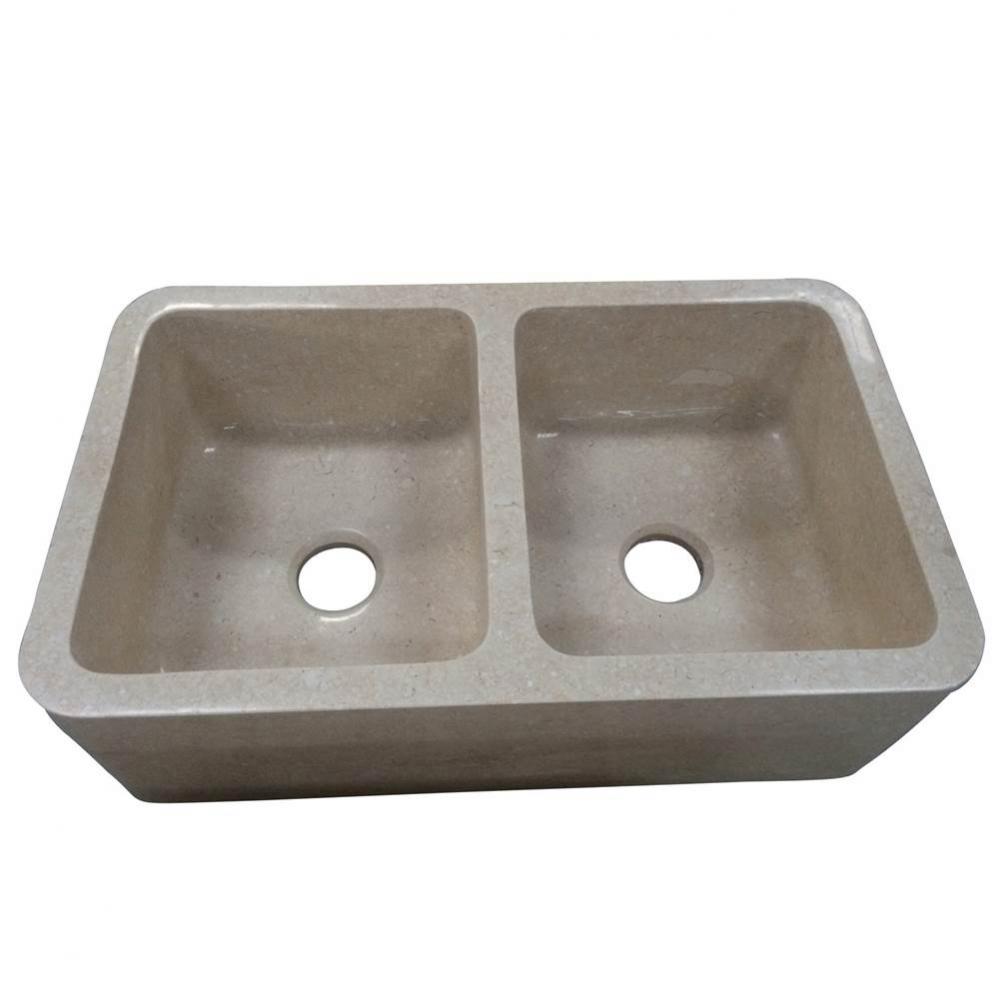 Chicot 36'' Double Bowl Marble Apron Front Sink, MPGA