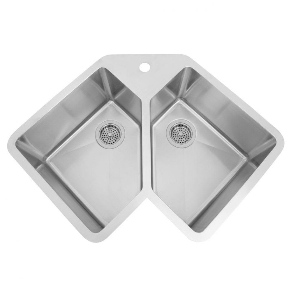 Montague 33'' SS Double Bowl Corner Undermount Sink