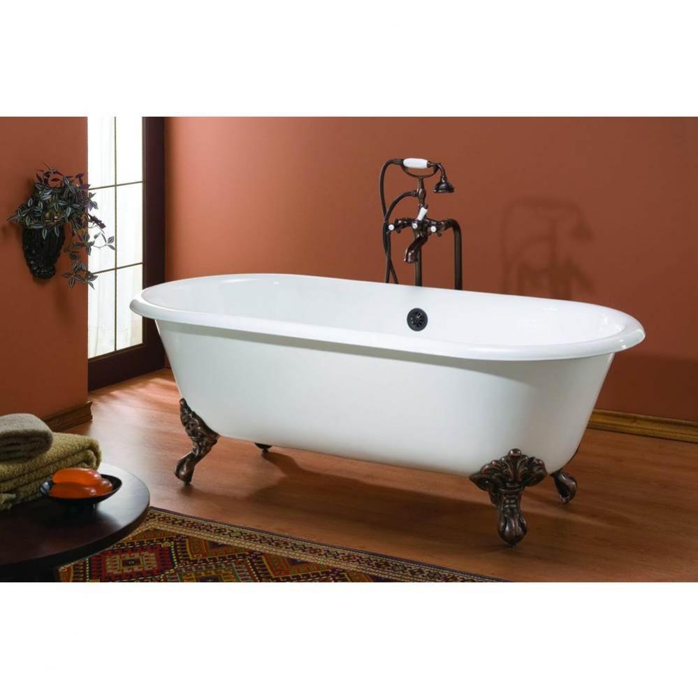 Regal Tub, 61'', White, Roll Rim, Satin Brass Feet