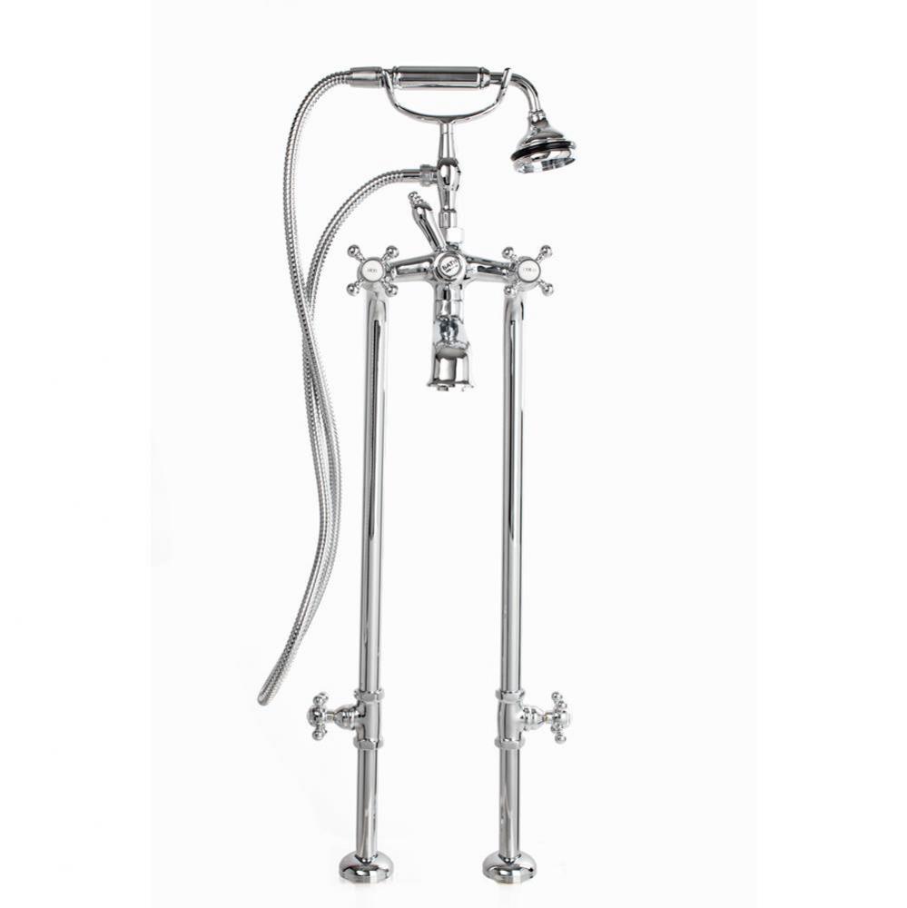 5100 SERIES Free-Standing Tub Filler with Stop Valves - Cross Handles - Metal Accents